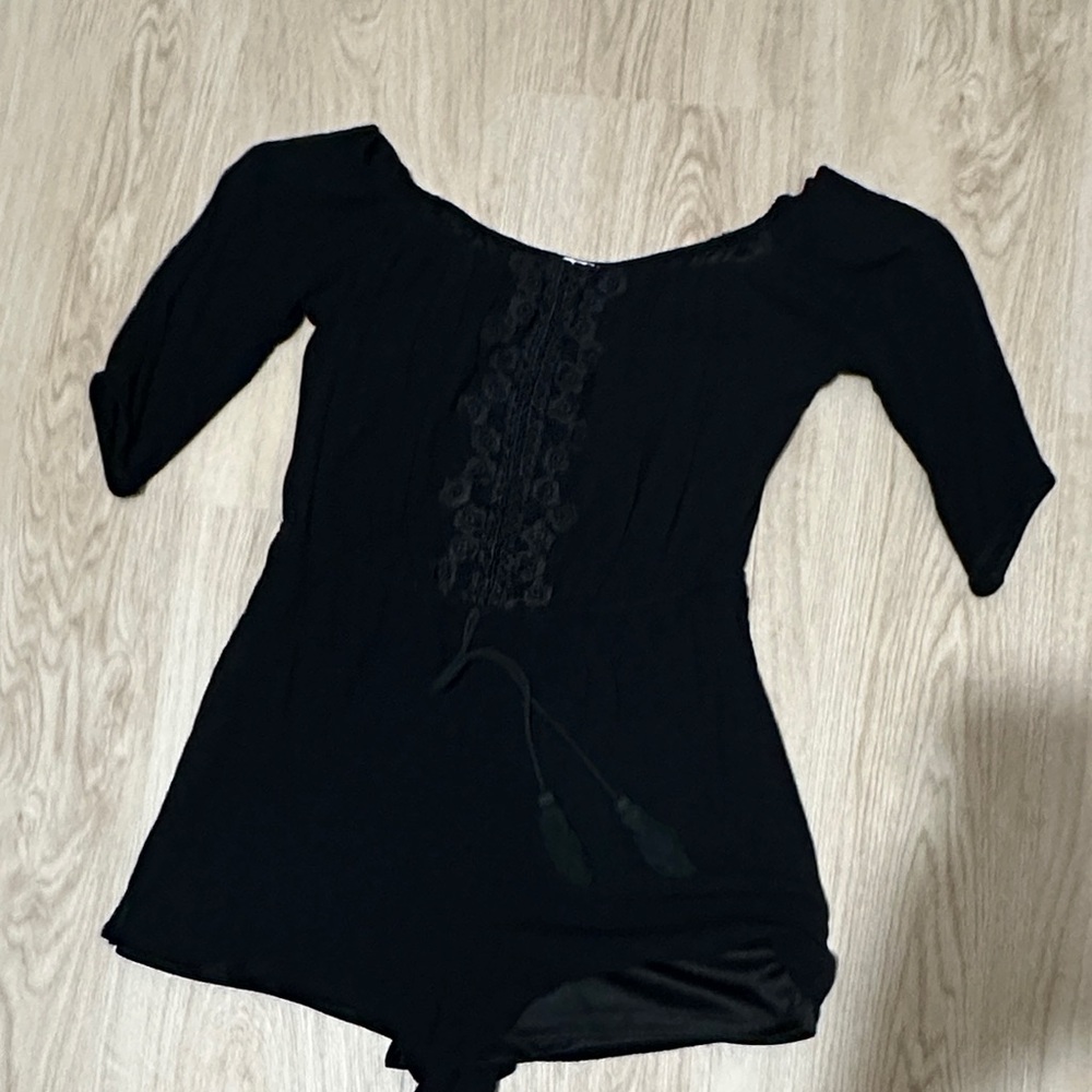 Purple Snow Black Lace Detail Blouse